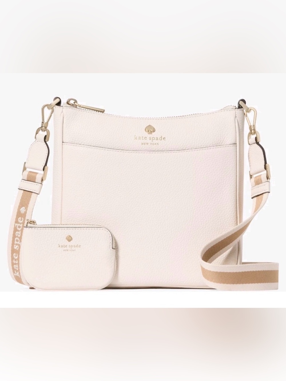 kate spade Cream Leather Crossbody with Matching Pouch and Stripe Strap